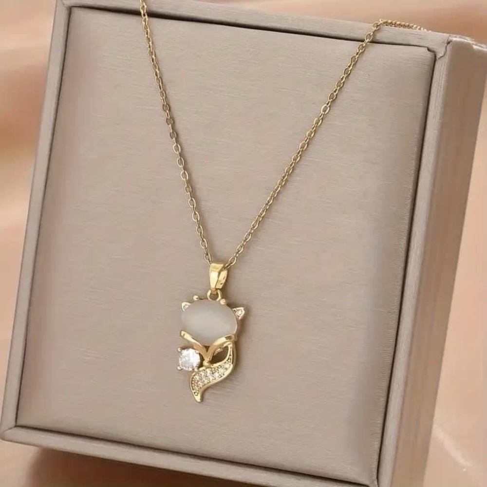 fox Gold necklace opal gemstone zircon 🔥🔥🔥